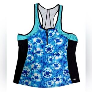 NWT Angel Season Blue Tankini Top Racerback Tye Dye Swim Top